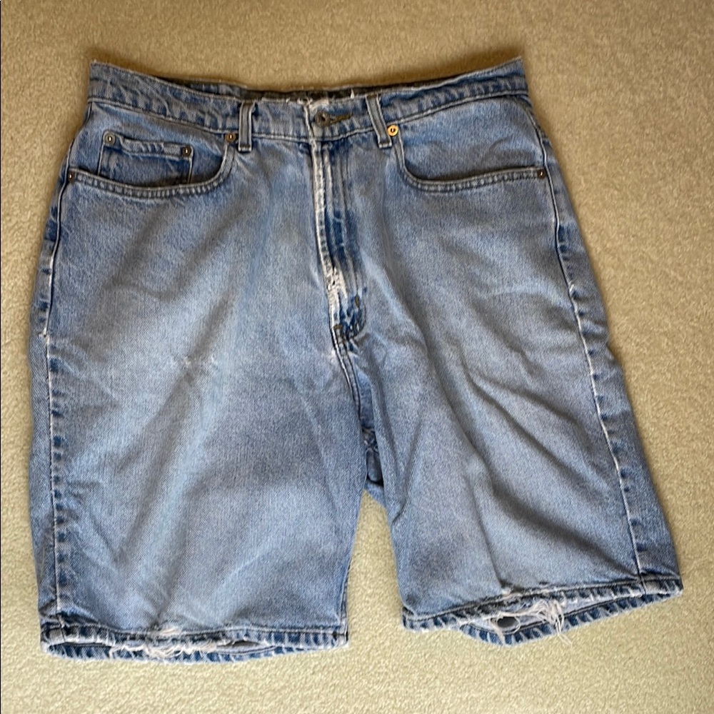 Vintage Distressed Jean Shorts Men's W34 Light Blue Denim